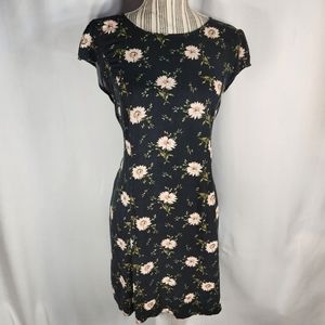 American Eagle Black Floral Print Cap Sleeve Open Back Dress Size Medium